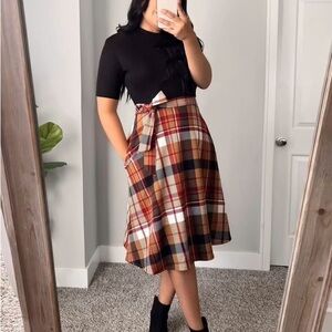 Plaid Contrast Dress with Tie Waist